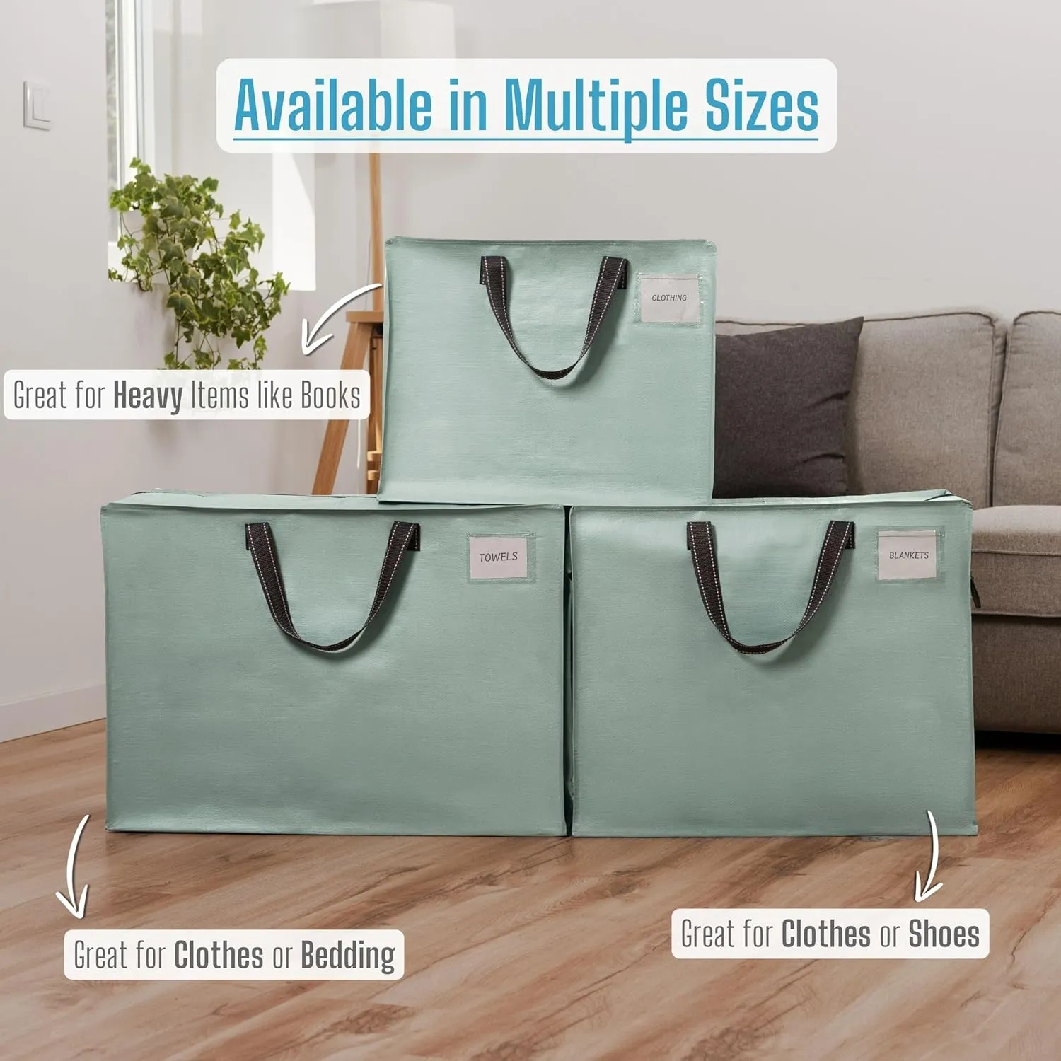 VENO 6 Pack Heavy Duty Moving Bags, Storage Bags, Packing Supplies, Top Zipper, Storage Totes for Camping, Clothes, Bedding, Comforters, Pillows (22 Gallon Light Green, 6 Pack)