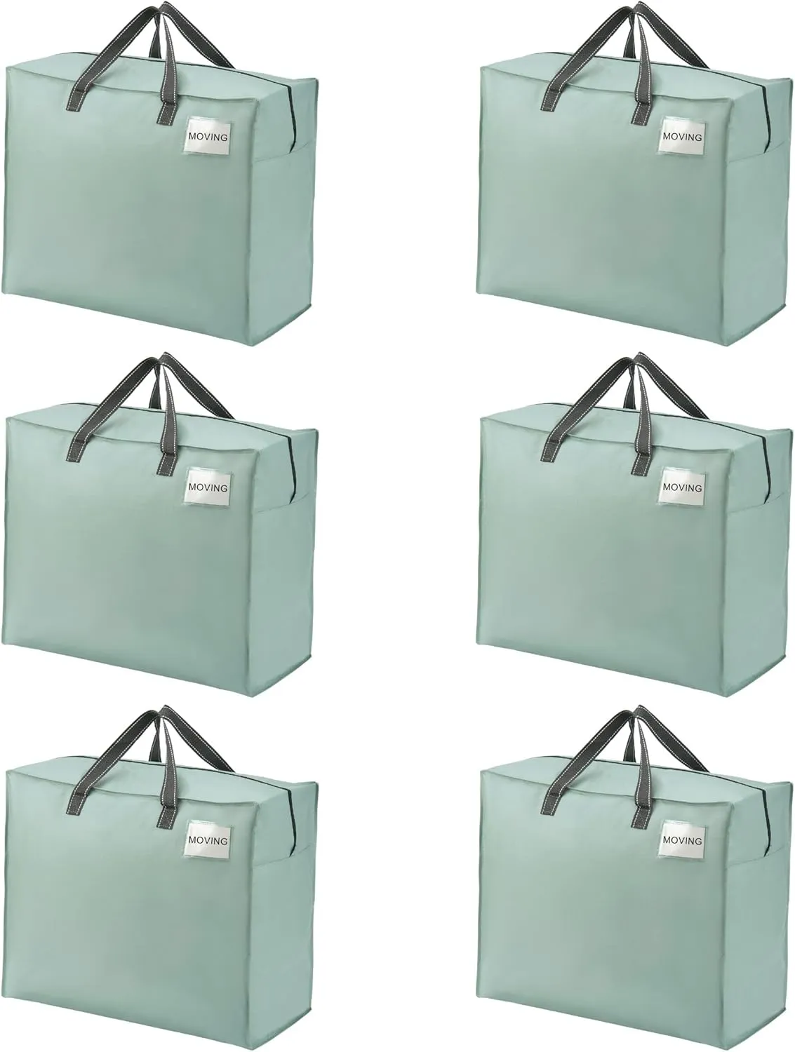 VENO 6 Pack Heavy Duty Moving Bags, Storage Bags, Packing Supplies, Top Zipper, Storage Totes for Camping, Clothes, Bedding, Comforters, Pillows (22 Gallon Light Green, 6 Pack)