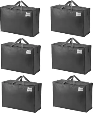 VENO 6 Pack Heavy Duty Moving Bags, Storage Bags, Packing Supplies, Top Zipper, Storage Totes for Camping, Clothes, Bedding, Comforters, Pillows (27 Gallon Dark Gray, 6 Pack)