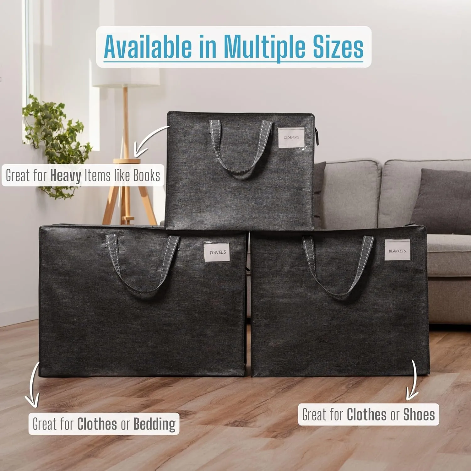 VENO 6 Pack Heavy Duty Moving Bags, Storage Bags, Packing Supplies, Top Zipper, Storage Totes for Camping, Clothes, Bedding, Comforters, Pillows (27 Gallon Dark Gray, 6 Pack)