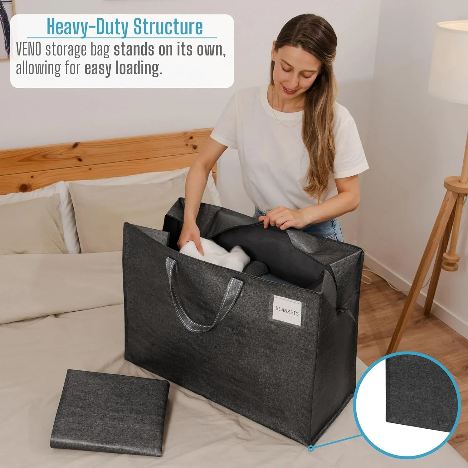VENO 6 Pack Heavy Duty Moving Bags, Storage Bags, Packing Supplies, Top Zipper, Storage Totes for Camping, Clothes, Bedding, Comforters, Pillows (27 Gallon Dark Gray, 6 Pack)