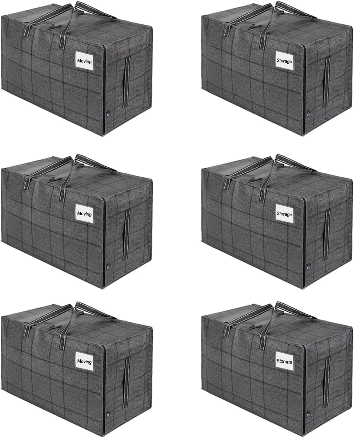 VENO 6 Pack Moving and Storage Bags, Heavy Duty, Alternative to Moving Boxes, Large Packing Totes Supplies for College Dorm Room with Zipper for Clothes, Wide Open Design (Windowpane, 6 Pack)