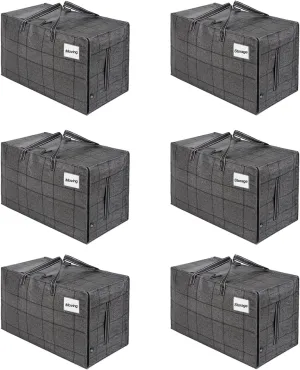 VENO 6 Pack Moving and Storage Bags, Heavy Duty, Alternative to Moving Boxes, Large Packing Totes Supplies for College Dorm Room with Zipper for Clothes, Wide Open Design (Windowpane, 6 Pack)