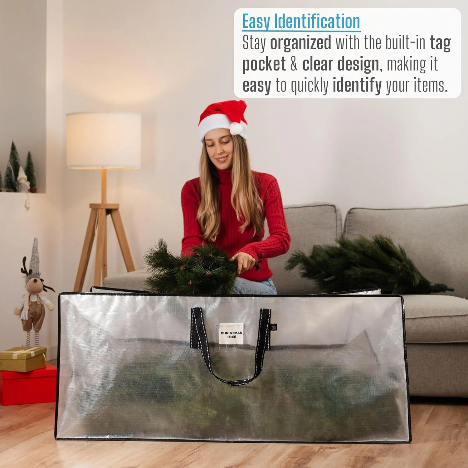 VENO Clear Christmas Tree Storage Bag - Fits 7.5 Ft Artificial Trees, Heavy Duty Large Bags with Zipper, Durable Handles, and Labeling Card Slot, Christmas Decorations Ornament Storage