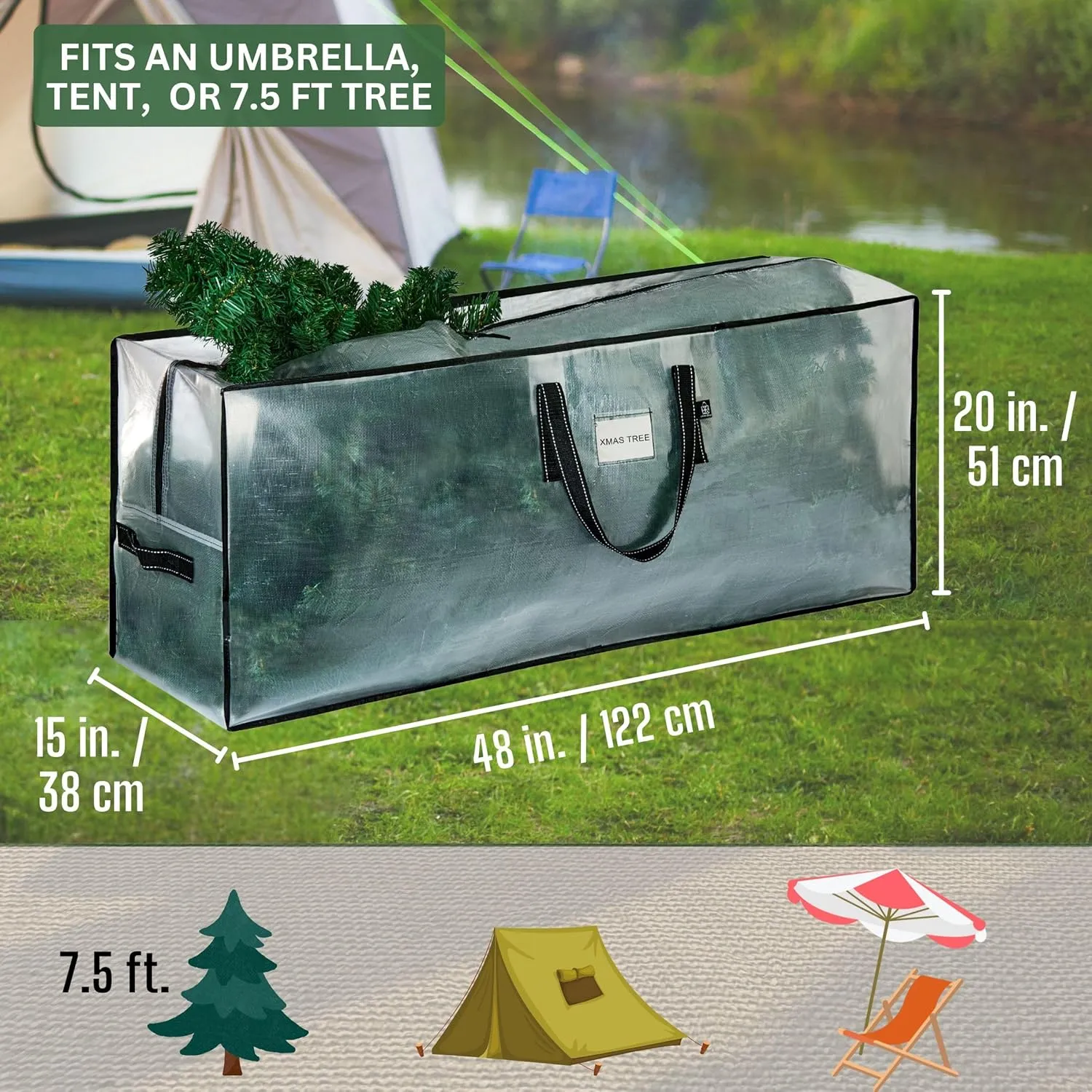 VENO Clear Christmas Tree Storage Bag - Fits 7.5 Ft Artificial Trees, Heavy Duty Large Bags with Zipper, Durable Handles, and Labeling Card Slot, Christmas Decorations Ornament Storage