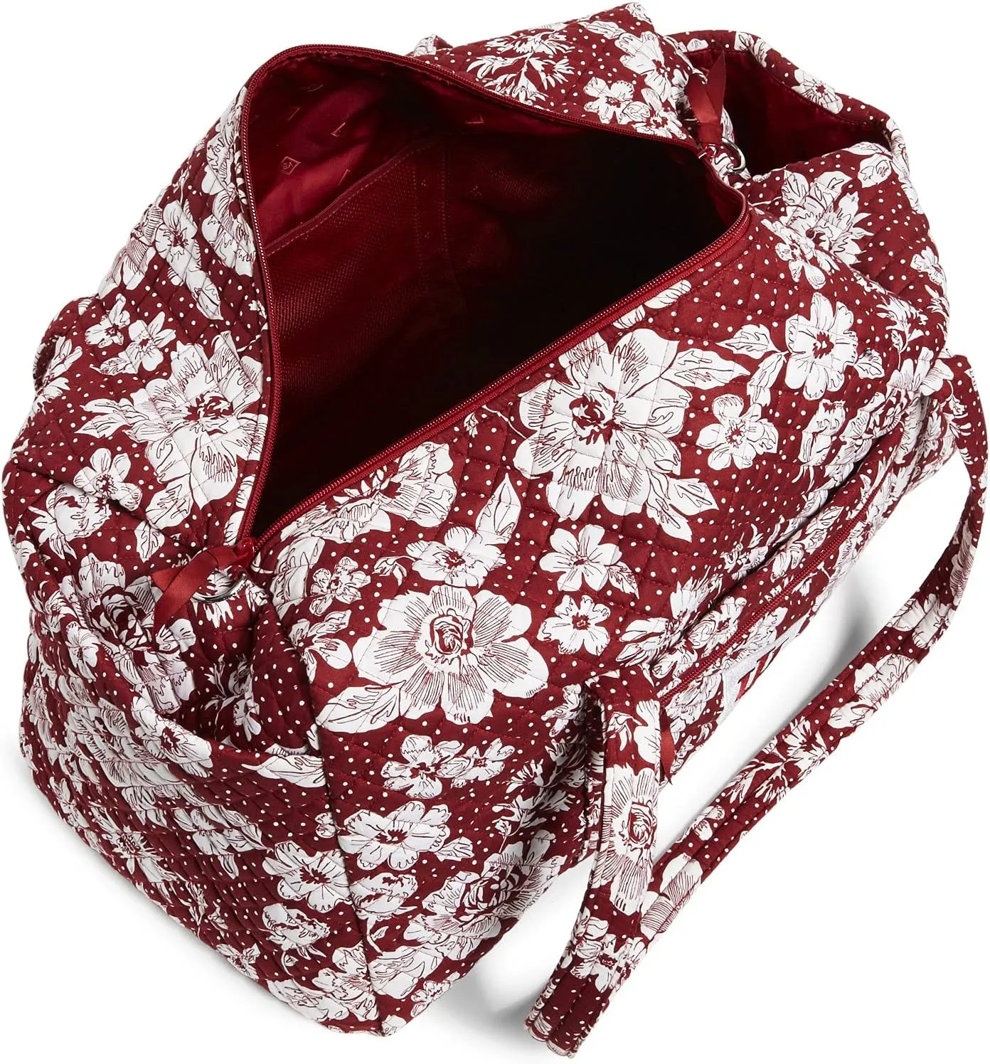 Vera Bradley Women's Cotton Collegiate Large Travel Duffle Bag (Multiple Teams Available), Indiana University Cardinal/White Rain Garden - Recycled Cotton, One Size