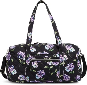 Vera Bradley Women's Performance Twill Medium Travel Duffle Bag, Floating Plum Pansies, One Size