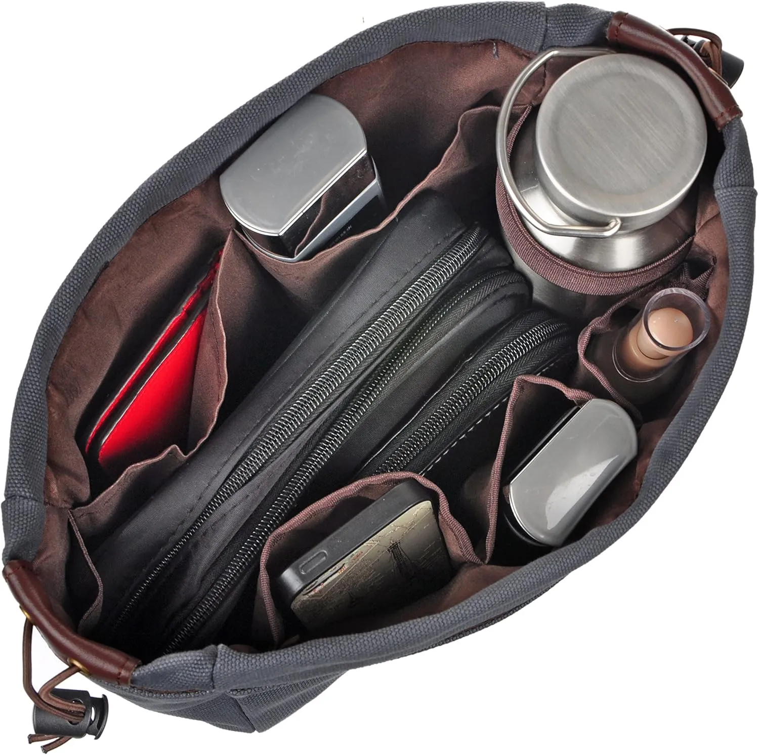 Vercord Canvas Handbag Organizers, Sturdy Purse Insert Organizer Bag in Bag, 10 Pockets Grey Large