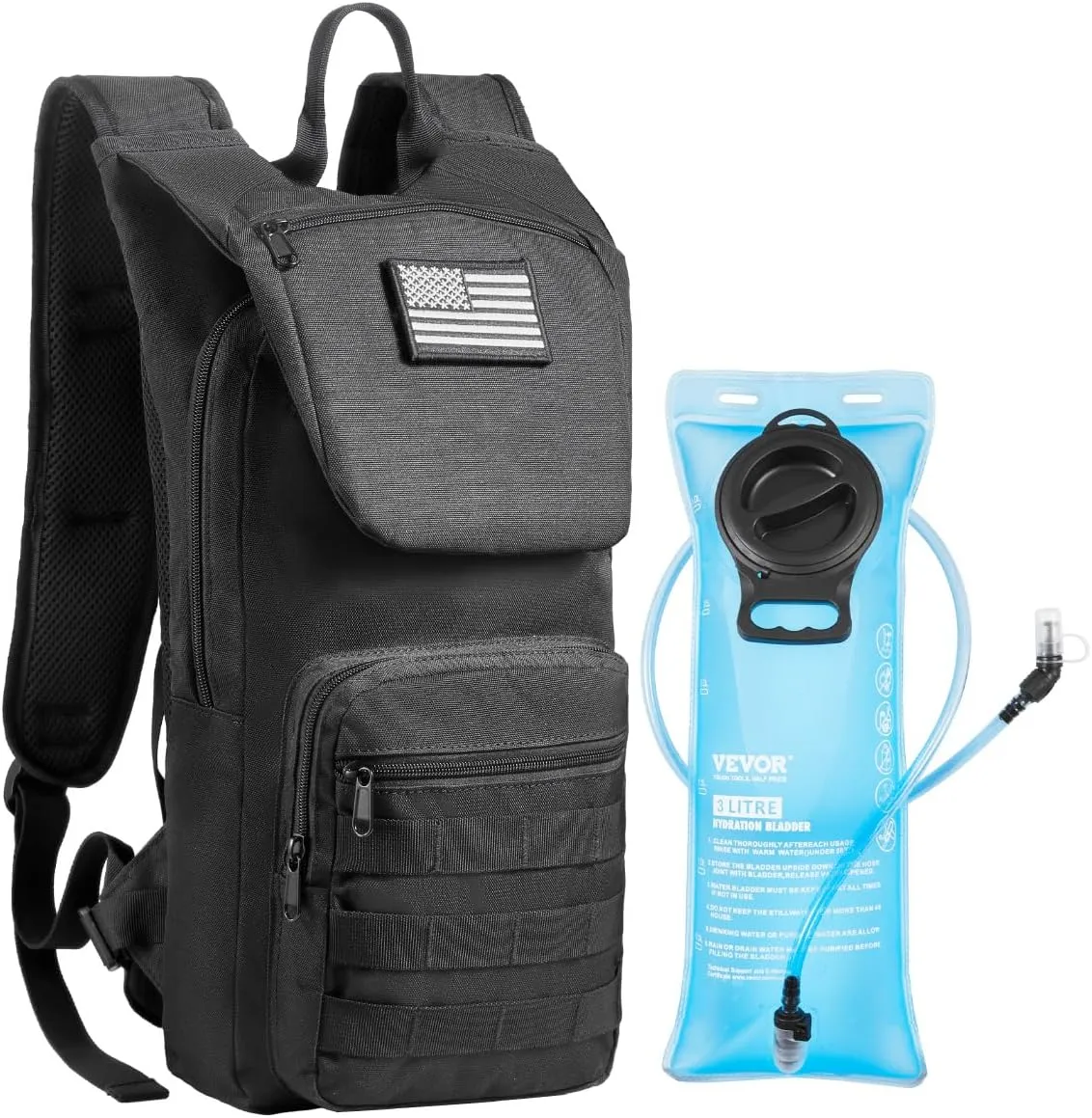 VEVOR Hydration Backpack, Water Backpack with TPU Water Bladder, Tactical Molle Hiking Hydration Pack with Storage for Men Women, Hydro Water Daypack for Hiking Running Cycling Camping