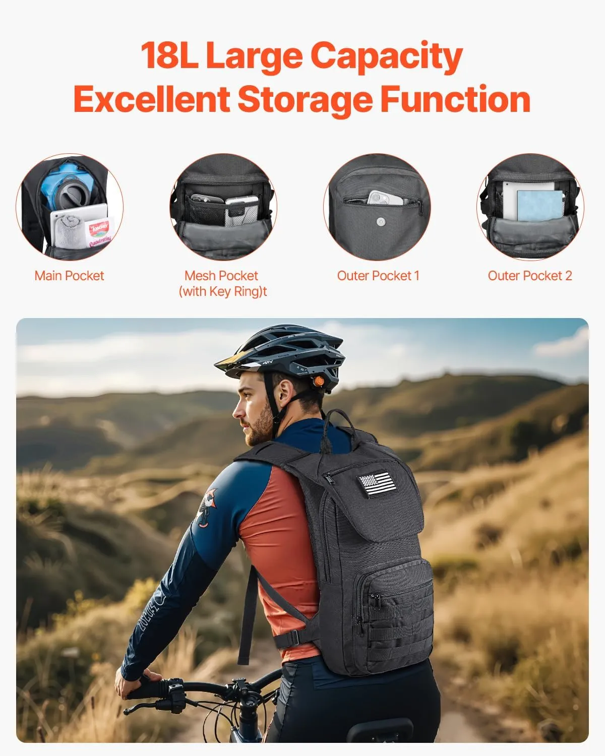 VEVOR Hydration Backpack, Water Backpack with TPU Water Bladder, Tactical Molle Hiking Hydration Pack with Storage for Men Women, Hydro Water Daypack for Hiking Running Cycling Camping