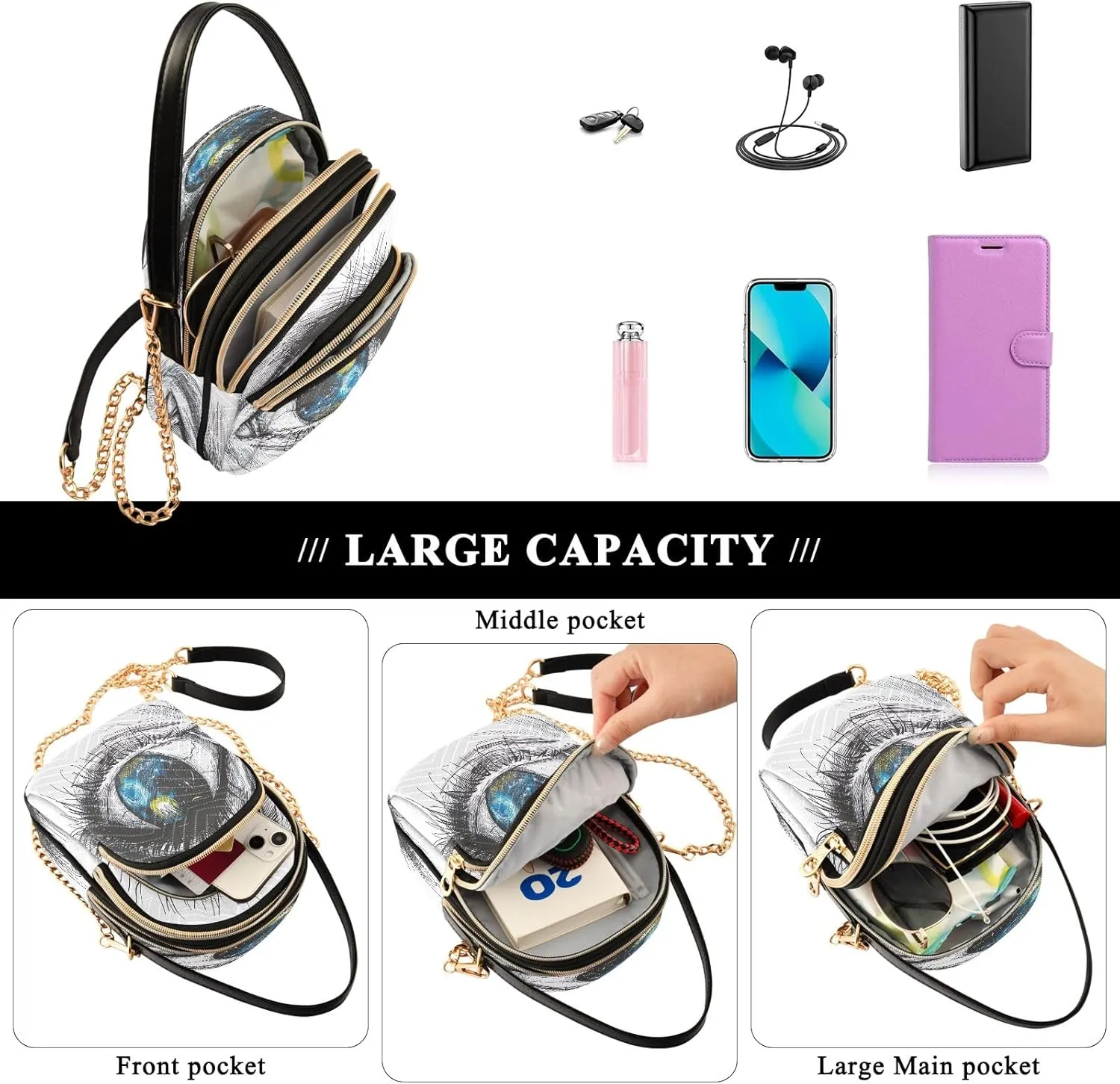Vibrant Colors Starry Night Village Cross Body Purses for Women, Womens Shoulder Purse Multi Pockets Summer Handbags