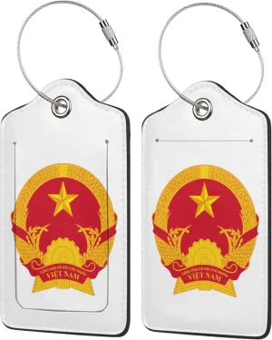 Vietnam National Emblem Luggage Tags Pu Leather with Privacy Cover Label Address Card and Durable Metal Ring Suitable for Men Women Handbags Backpacks