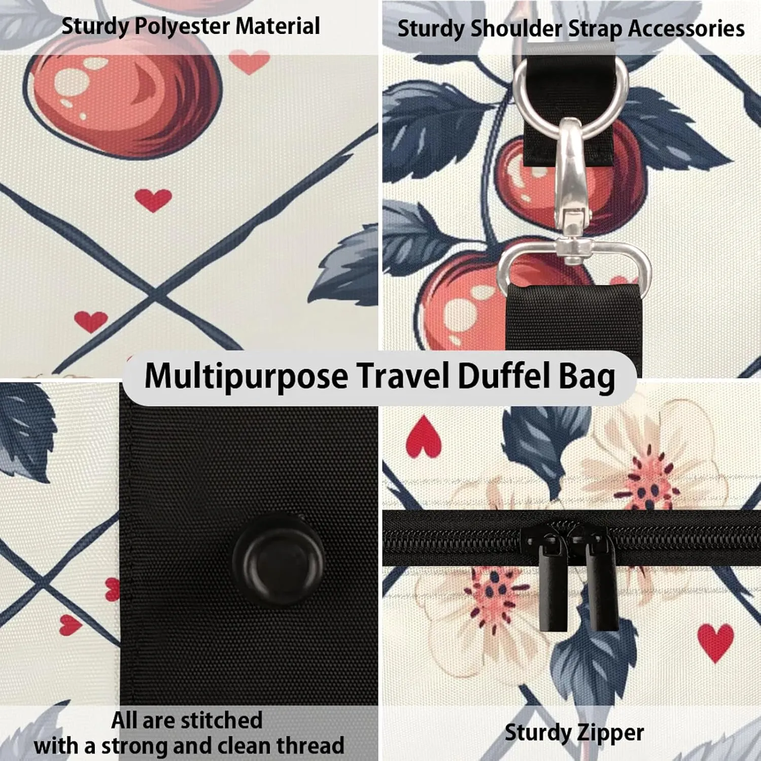 Vintage Cherry Duffle Bag for Travel, Overnight Weekend Gym Carry On Luggage Bag, Cherry Travel Duffel Bag for Men Women