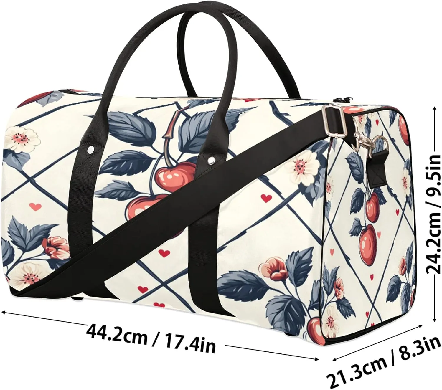 Vintage Cherry Duffle Bag for Travel, Overnight Weekend Gym Carry On Luggage Bag, Cherry Travel Duffel Bag for Men Women
