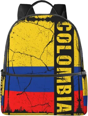 Vintage Colombian Flag Colombia Roots Casual Backpacks Laptop Backpack Carry-on Daypack Sports Travel Rucksack Lightweight Working Bag for Outdoor Hiking Cycling Walking