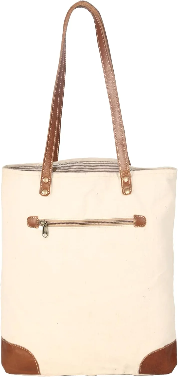 vintage crafts Paris Debonair Upcycled Canvas & Leather Tote Bag Shoulder Handbag for Woman with Handles (White)