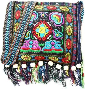Vintage Ethnic Tribal Embroidered Tassel Sling Crossbody Boho Hippie Shoulder Bag