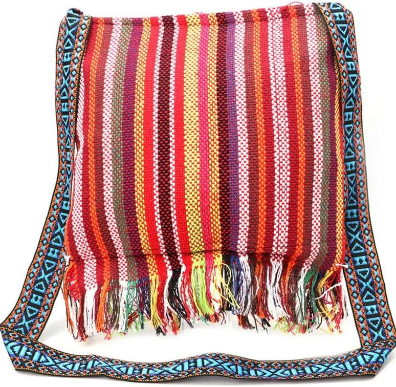 Vintage Ethnic Tribal Embroidered Tassel Sling Crossbody Boho Hippie Shoulder Bag