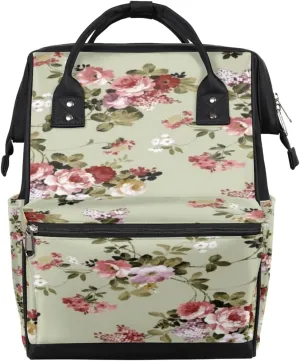 Vintage Flower Plant Diaper Bag Tote Large Capacity Waterproof with Adjustable Shoulder Strap and Pram Straps Mommy Bag for Hospital Beach Weekender Travel