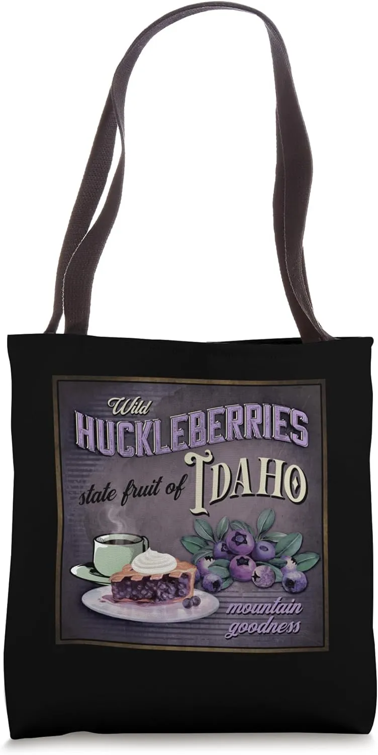 Vintage Idaho Huckleberry Huckleberries Novelty Souvenir Tote Bag