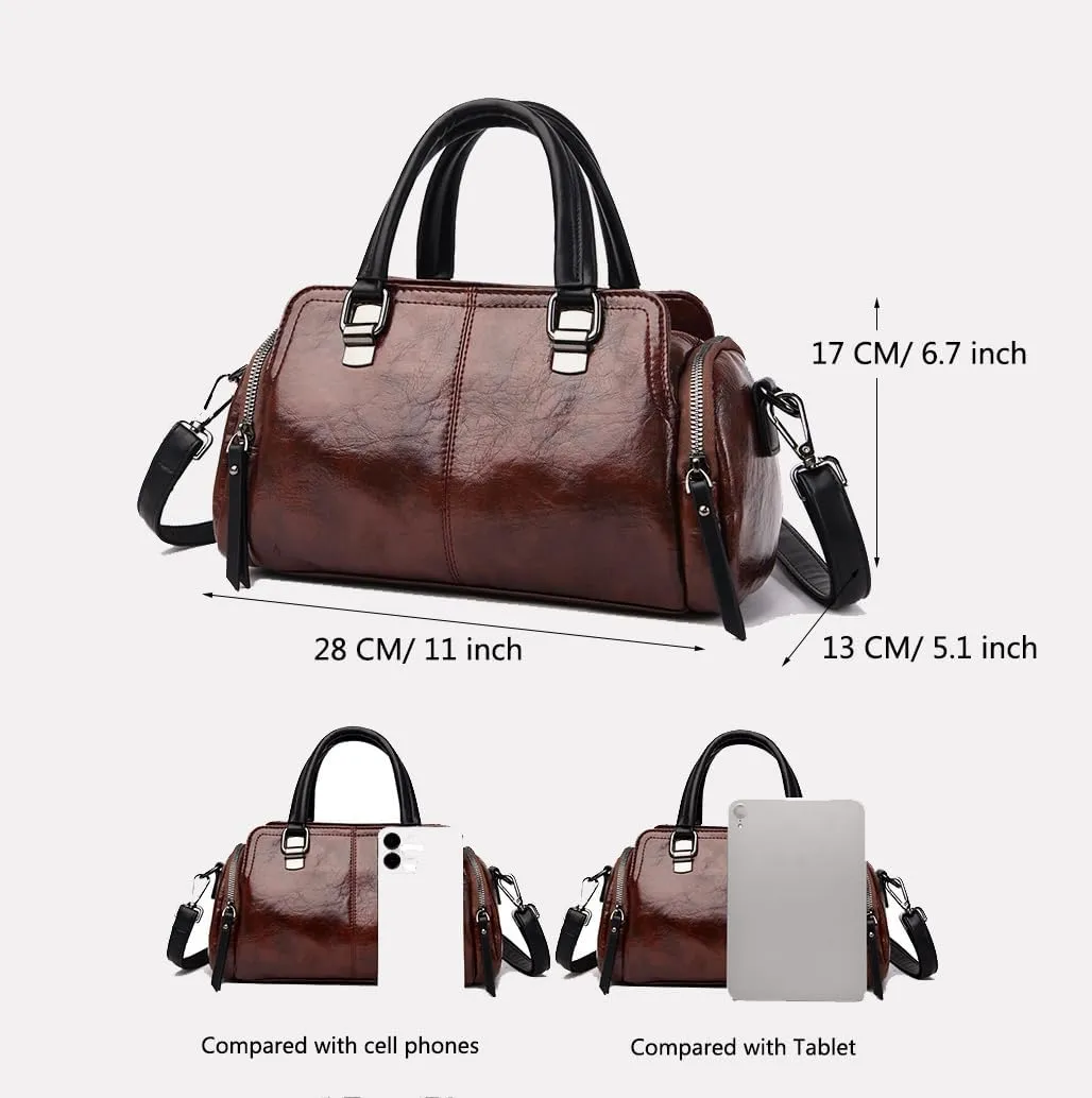Vintage Leather Satchel Handbags for Women - Stylish Top Handle Crossbody Purse & Retro Shoulder Tote Bag (Brown)