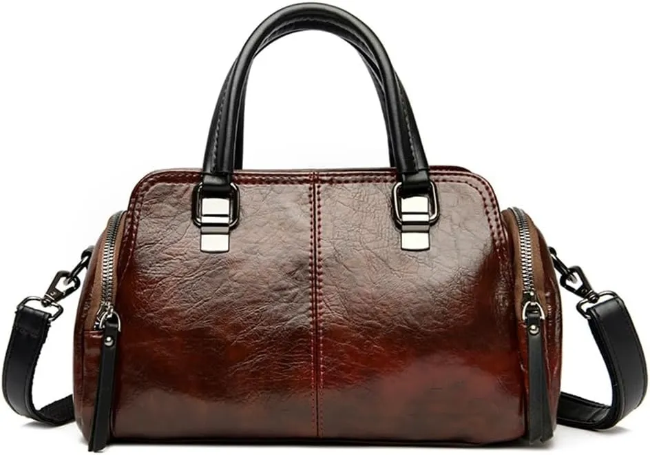 Vintage Leather Satchel Handbags for Women - Stylish Top Handle Crossbody Purse & Retro Shoulder Tote Bag (Brown)