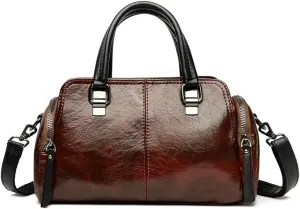 Vintage Leather Satchel Handbags for Women - Stylish Top Handle Crossbody Purse & Retro Shoulder Tote Bag (Brown)