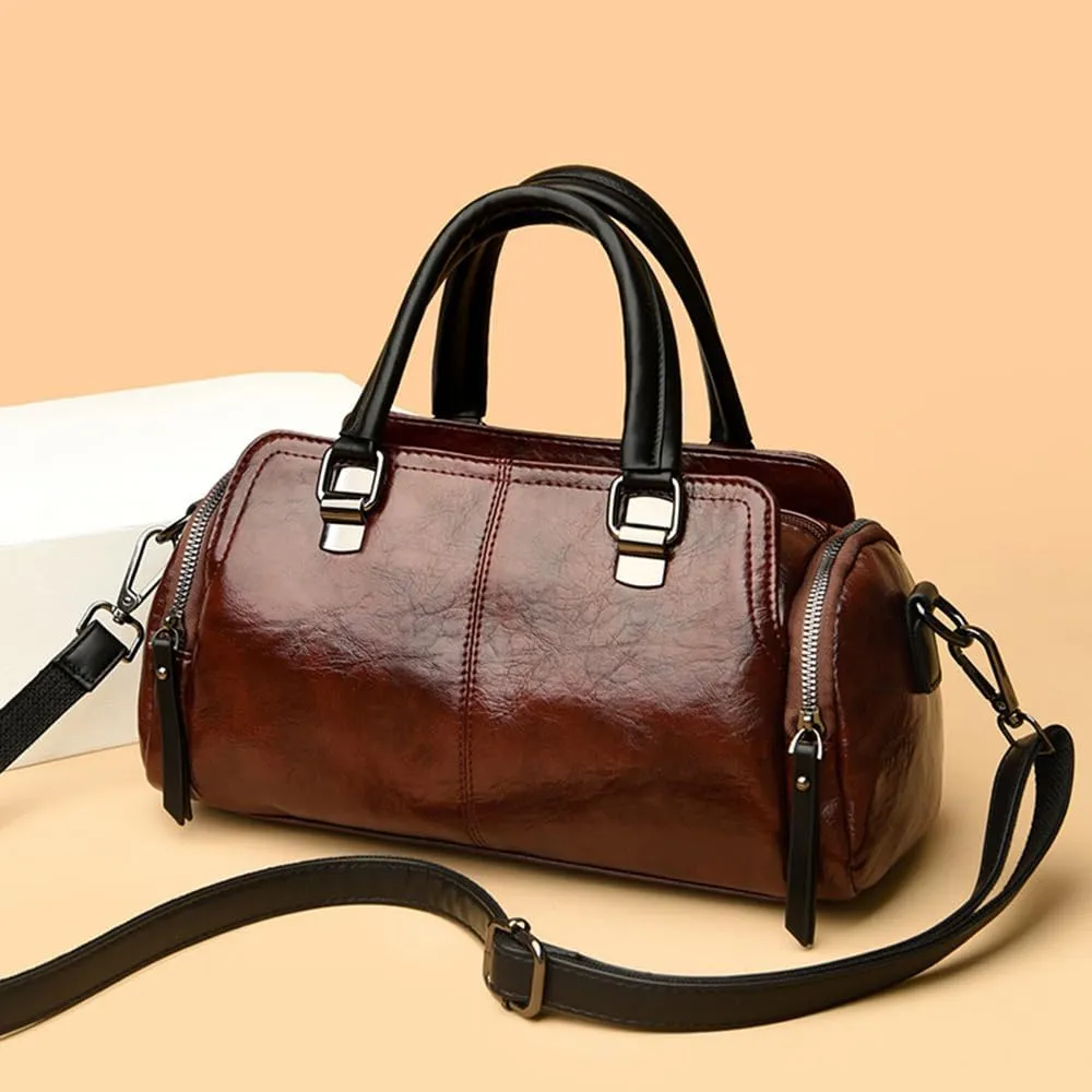 Vintage Leather Satchel Handbags for Women - Stylish Top Handle Crossbody Purse & Retro Shoulder Tote Bag (Brown)