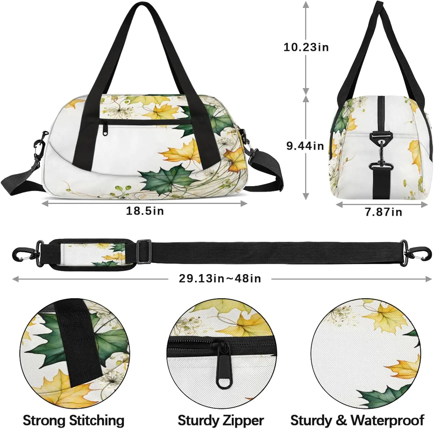 Vintage Maple Leaf Kids Duffel Bag Lightweight Waterproof Sports Gym Bag with Front Zipper Pocket Foldable Weekender Overnight Bag for School Practice Gymnastic Ballet