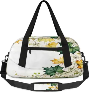 Vintage Maple Leaf Kids Duffel Bag Lightweight Waterproof Sports Gym Bag with Front Zipper Pocket Foldable Weekender Overnight Bag for School Practice Gymnastic Ballet