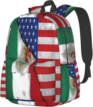 Vintage Mexican American Flag Laptop Backpack Work Travel Backpacks Business Rucksack Casual Outdoor Daypack with Adjustable Strap Bags for Sports Office Gym Hiking