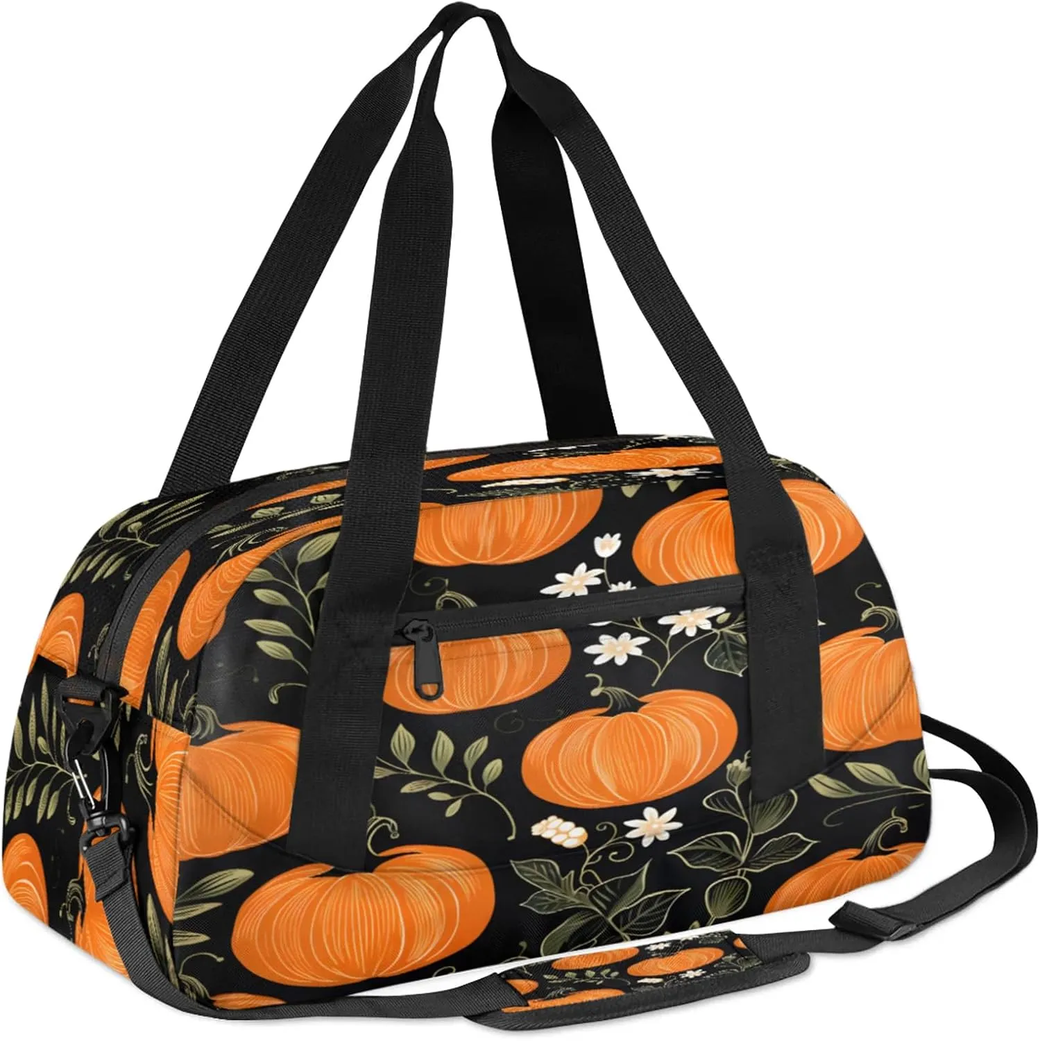 Vintage Pumpkin Maple Leaf Kids Duffel Bag Lightweight Waterproof Sports Gym Bag with Front Zipper Pocket Foldable Weekender Overnight Bag for School Practice Gymnastic Ballet