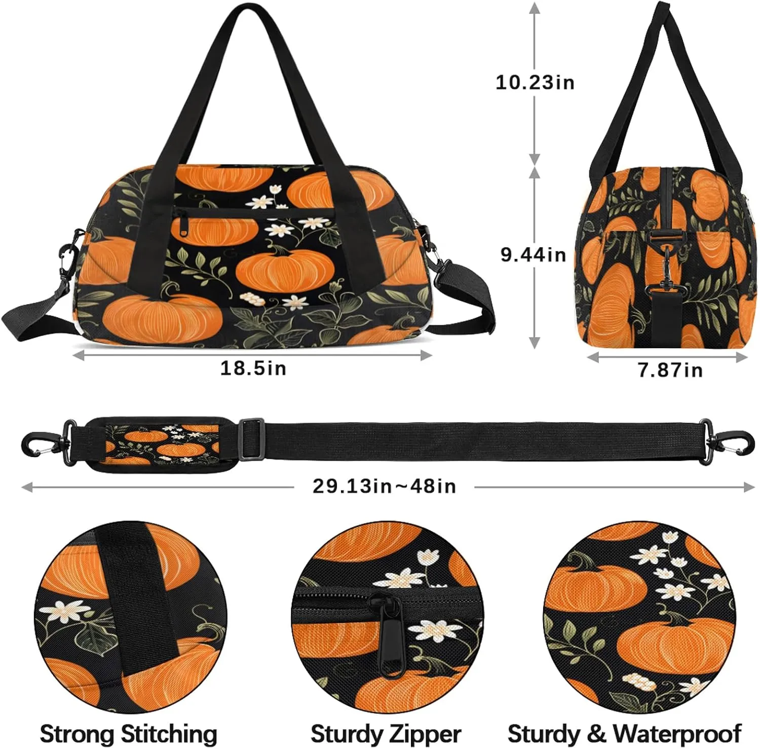 Vintage Pumpkin Maple Leaf Kids Duffel Bag Lightweight Waterproof Sports Gym Bag with Front Zipper Pocket Foldable Weekender Overnight Bag for School Practice Gymnastic Ballet