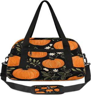 Vintage Pumpkin Maple Leaf Kids Duffel Bag Lightweight Waterproof Sports Gym Bag with Front Zipper Pocket Foldable Weekender Overnight Bag for School Practice Gymnastic Ballet