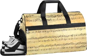 Vintage Sheet Music Patterns Sports Gym Bag with Wet Pocket & Shoes Compartment Waterproof Workout Duffel Bag for Women and Men Weekender Overnight Duffle Bag Travel Carry-on Tote