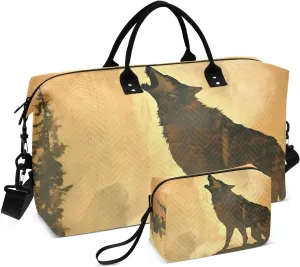 Vintage Wolf Duffel Bag for Travel Gym Sport, Weekender Travel Bags Carry on Overnight Bag
