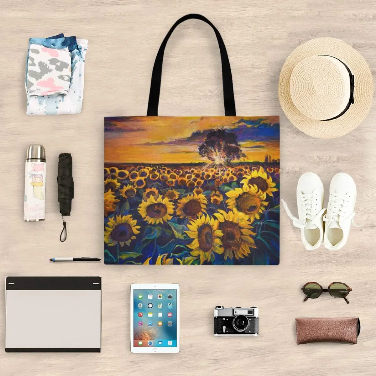 visesunny Stylish Women Canvas Shoulder Tote Bags Casual Bag Ladies Shopping Handbag for GYM Hiking Picnic Travel Beach