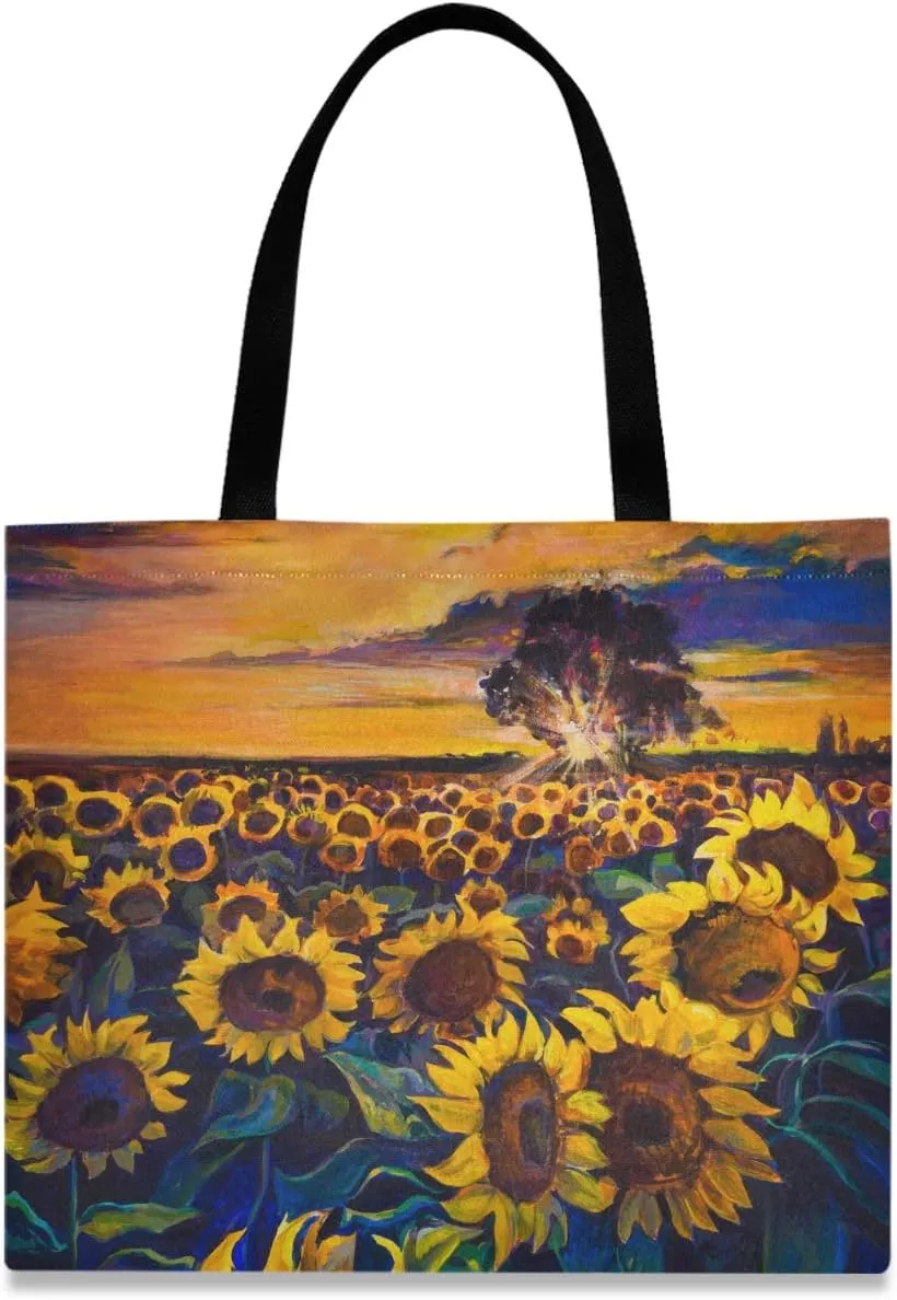 visesunny Stylish Women Canvas Shoulder Tote Bags Casual Bag Ladies Shopping Handbag for GYM Hiking Picnic Travel Beach