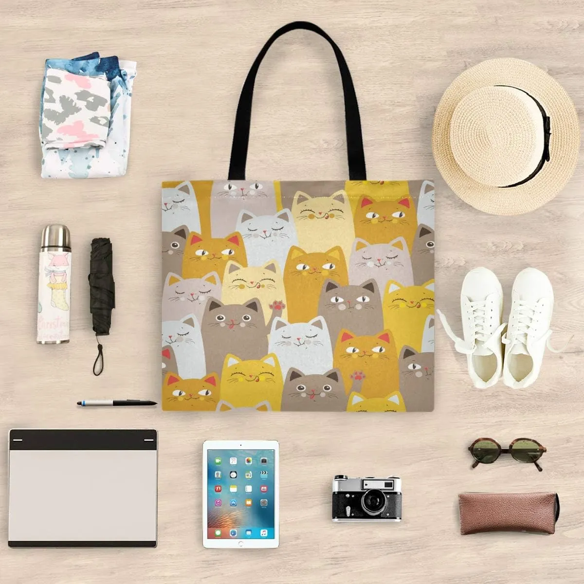 visesunny Stylish Women Canvas Shoulder Tote Bags Casual Bag Ladies Shopping Handbag for GYM Hiking Picnic Travel Beach