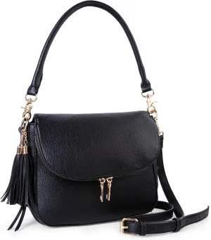 Viva Terry Flap Handbags for Women Vegan Leather Crossbody Bag Tassel Shoulder Bag with Top Handle and Adjustable Strap