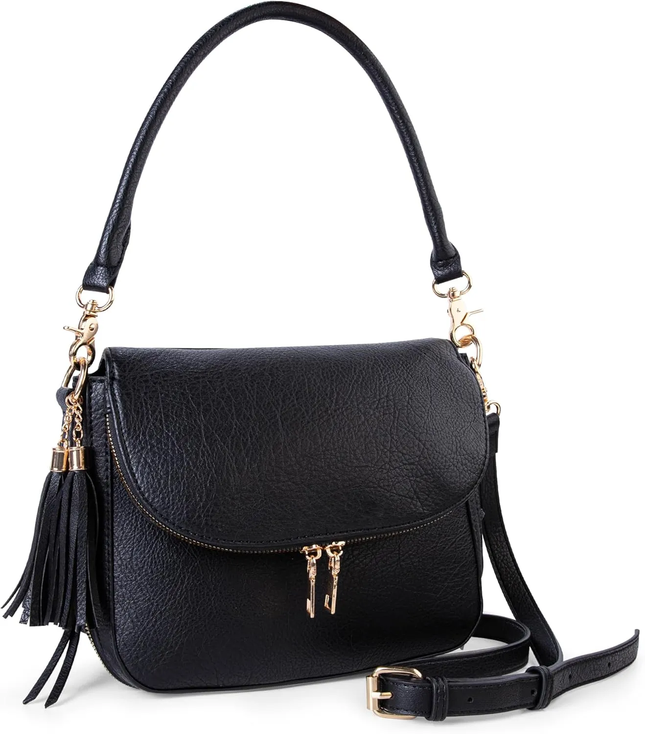 Viva Terry Flap Handbags for Women Vegan Leather Crossbody Bag Tassel Shoulder Bag with Top Handle and Adjustable Strap