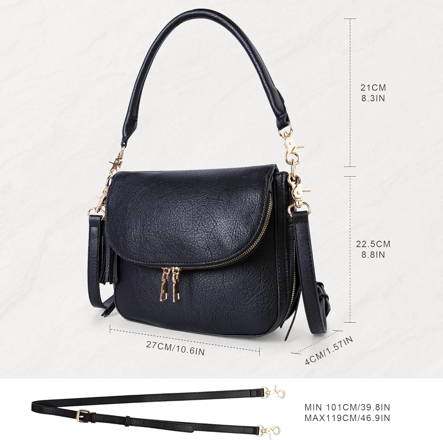 Viva Terry Flap Handbags for Women Vegan Leather Crossbody Bag Tassel Shoulder Bag with Top Handle and Adjustable Strap