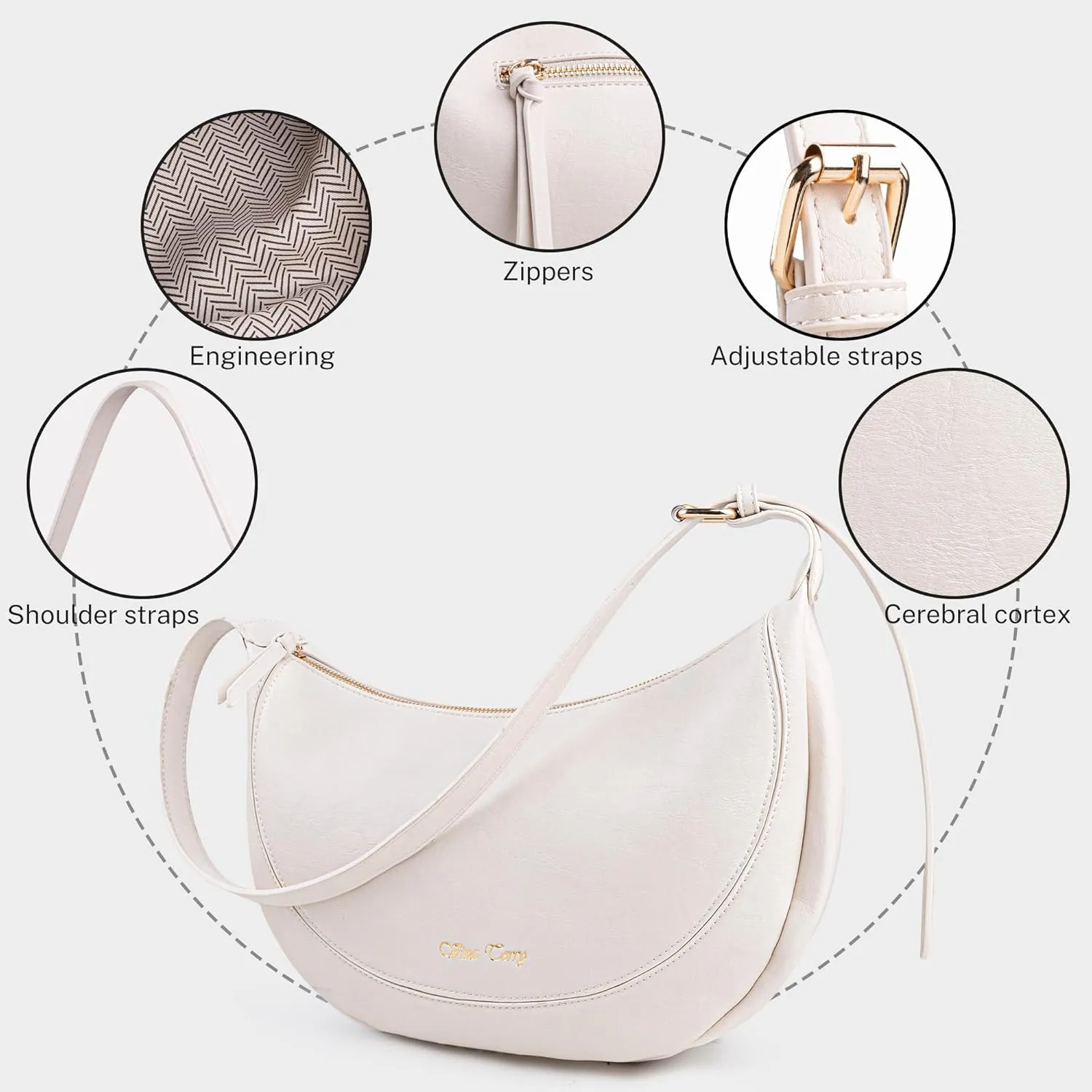 Viva Terry Vegan Leather Crescent Bag Casual Shoulder Purse and Handbag for Women with Adjustable Strap and Tassel