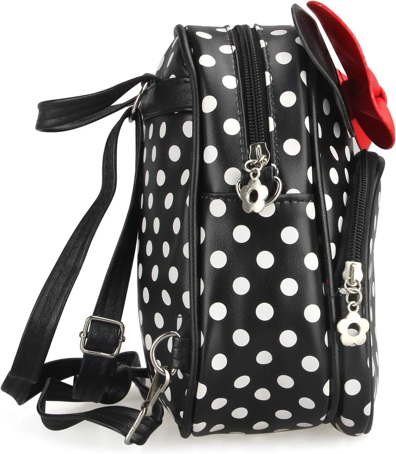 Voikukka Kids Black Crossbody Purse Mini Cute Minnie Mouse Backpacks Purse for Toddlers Daypack Little Girls Small Leather Wallet, 8.7 x 7 x 3.5 inch