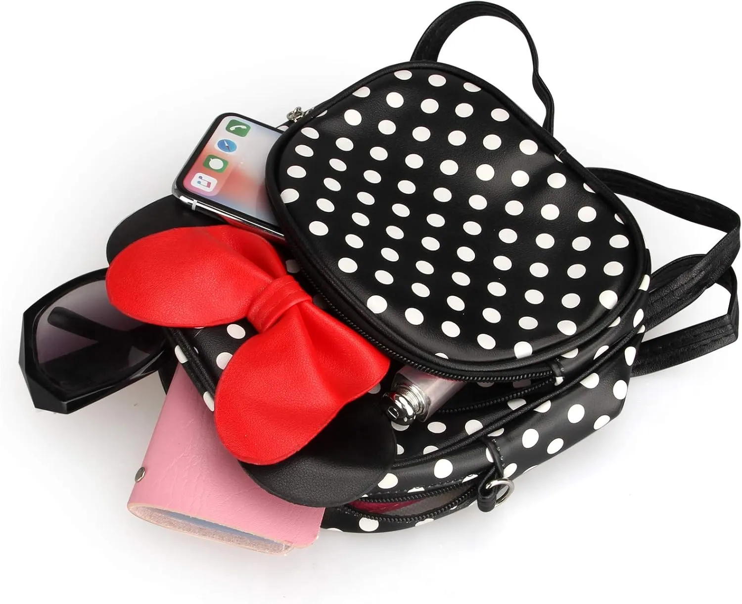 Voikukka Kids Black Crossbody Purse Mini Cute Minnie Mouse Backpacks Purse for Toddlers Daypack Little Girls Small Leather Wallet, 8.7 x 7 x 3.5 inch