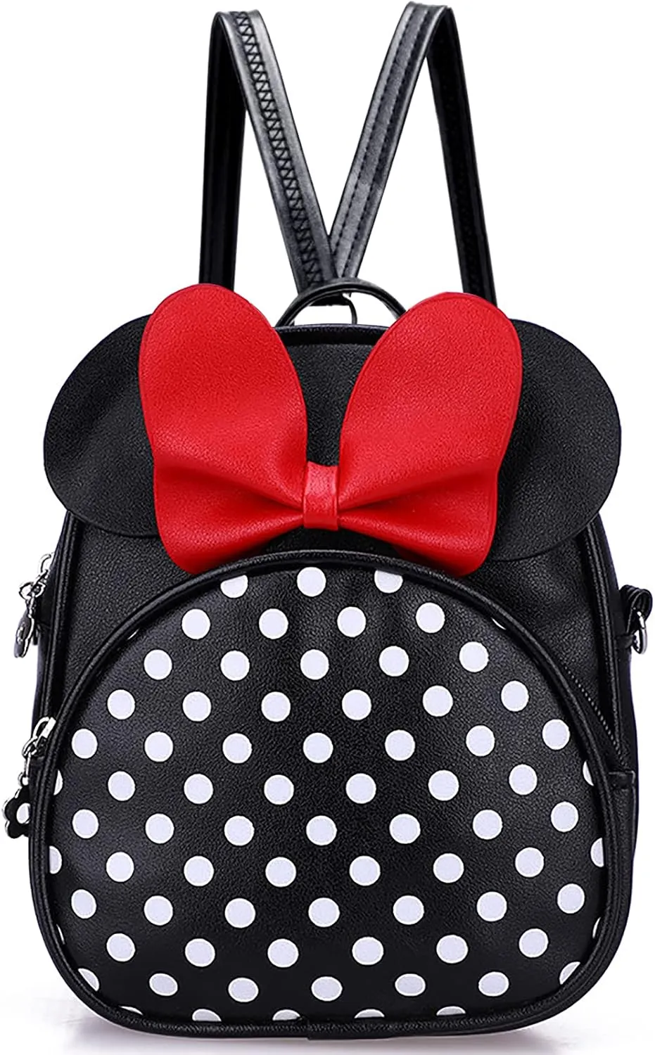 Voikukka Kids Black Crossbody Purse Mini Cute Minnie Mouse Backpacks Purse for Toddlers Daypack Little Girls Small Leather Wallet, 8.7 x 7 x 3.5 inch