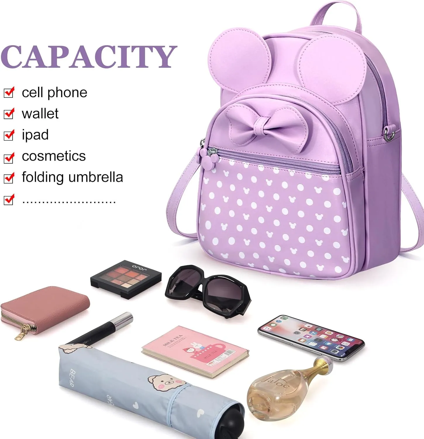 Voikukka Small Cute Backpack for Girls Women Travel Kids Backpack Purse Toddler Little Girls Childrens Daypack Convertible Shoulder Bag Purple Kids Mini Mouse Backpacks