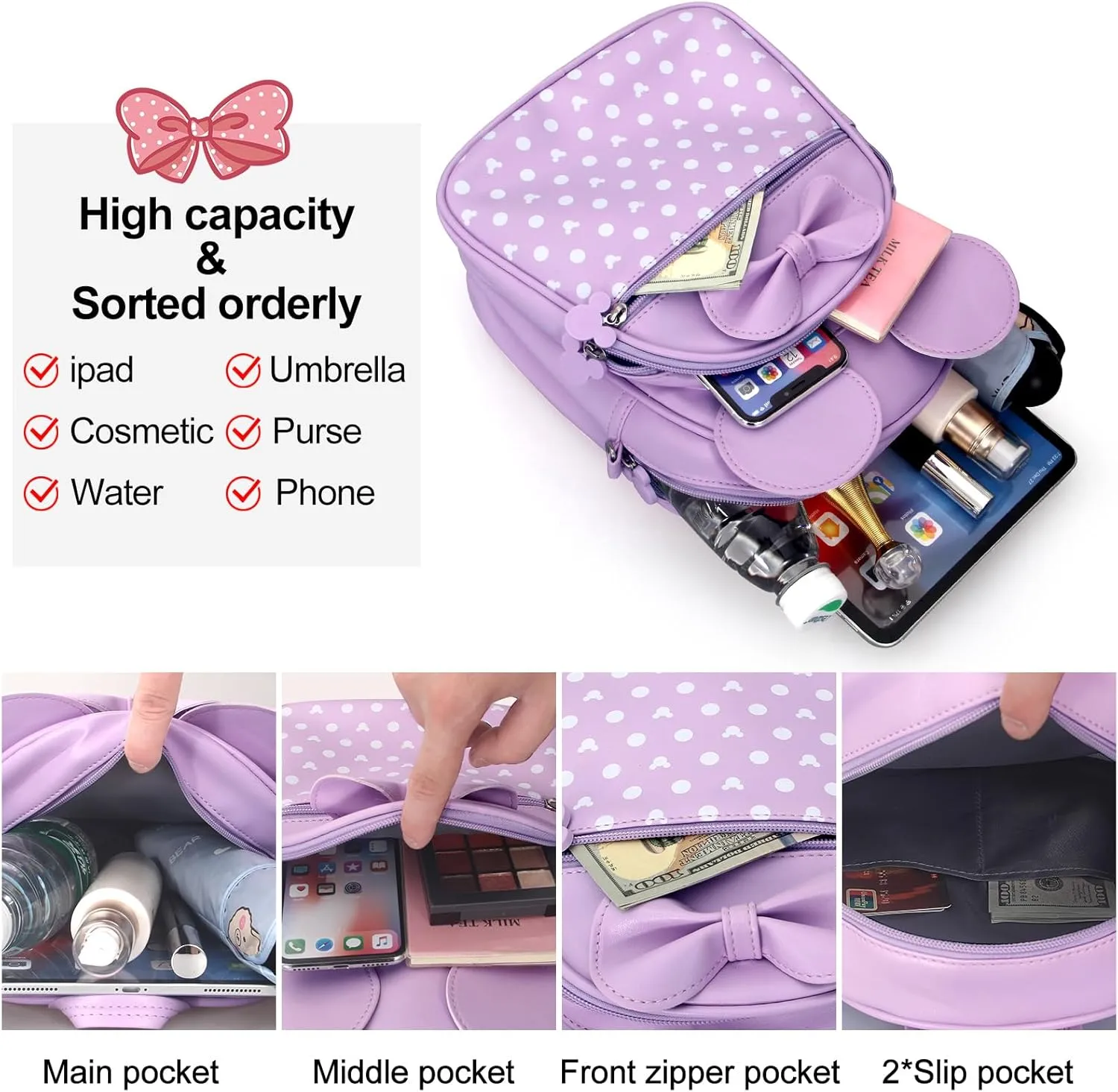 Voikukka Small Cute Backpack for Girls Women Travel Kids Backpack Purse Toddler Little Girls Childrens Daypack Convertible Shoulder Bag Purple Kids Mini Mouse Backpacks