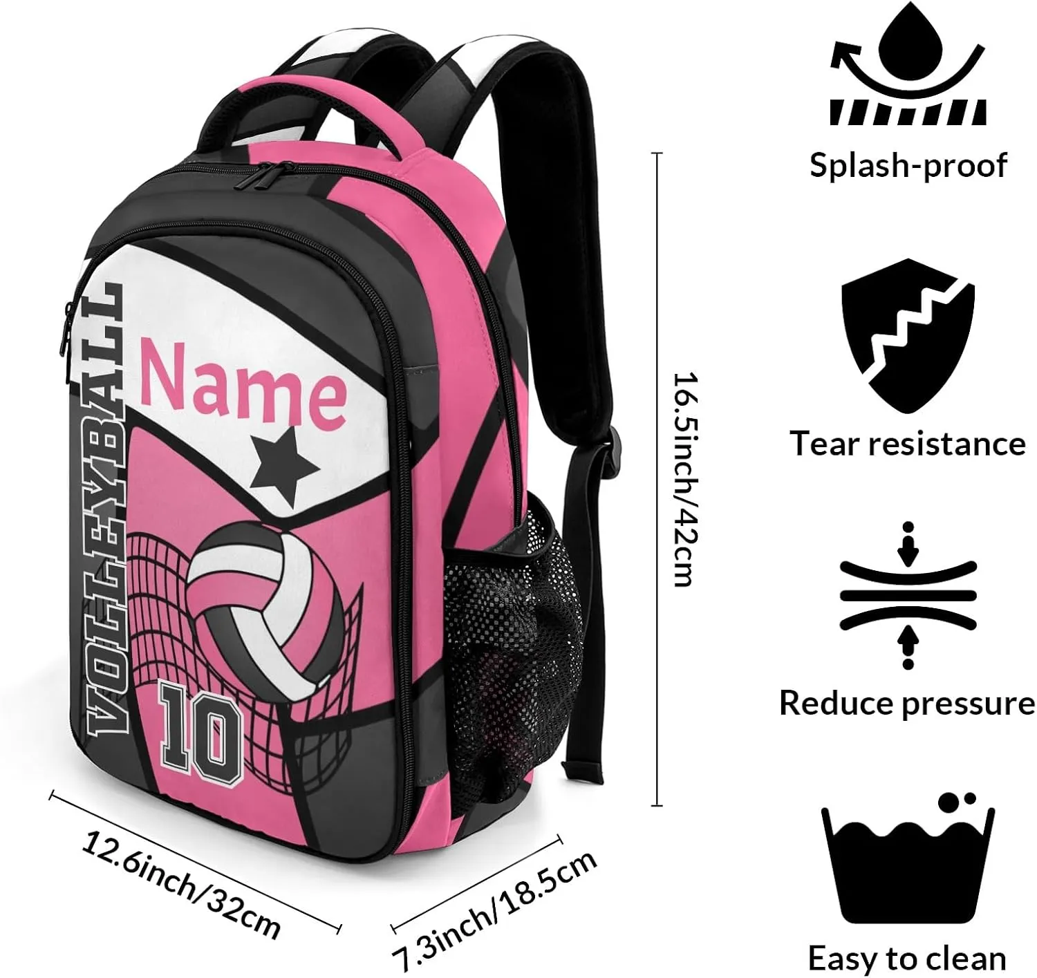 Volleyball Pink Black Customized Waterproof Backpacks Shoulders Bags Daypacks