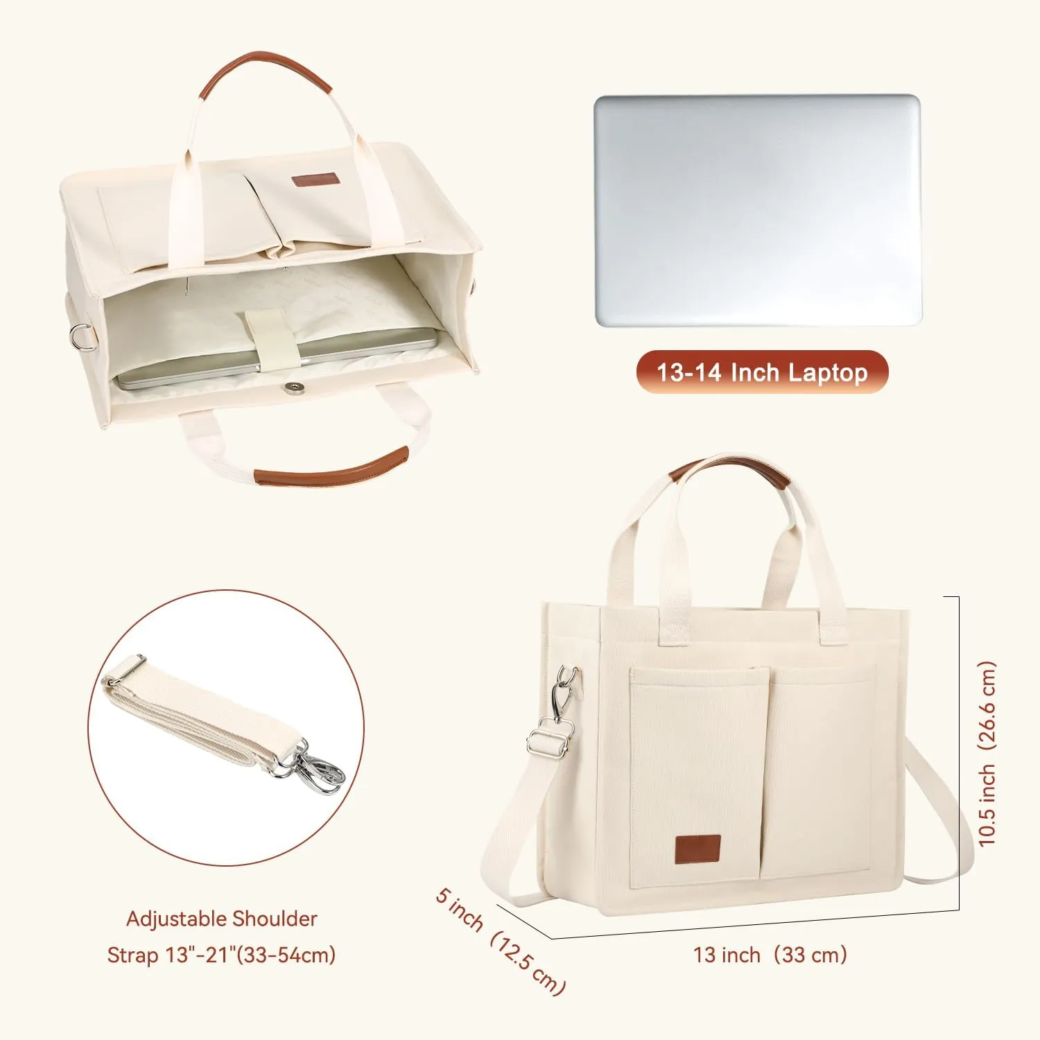 Voova Large Canvas Tote Bag for Women, Womens Laptop Work Bags Crossbody Purse Handbag Shoulder Travel Messenger Totes